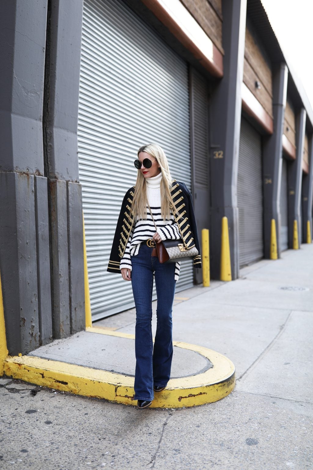 atlantic-pacific-blog-ny-denim-striped-sweater-band-jacket-gold-gucci-bag
