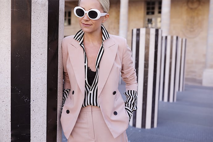 Atlantic Pacific Blog // Blair Eadie in Paris in a pink suit and stripes!