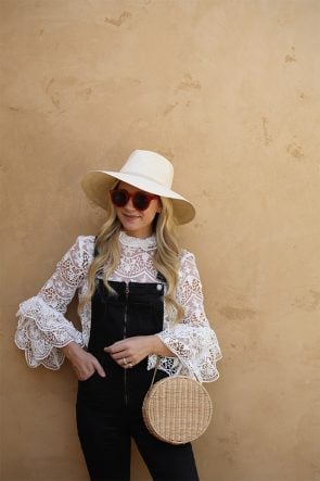 Atlantic Pacific // Wine Country, Denim Overalls & Lace Top