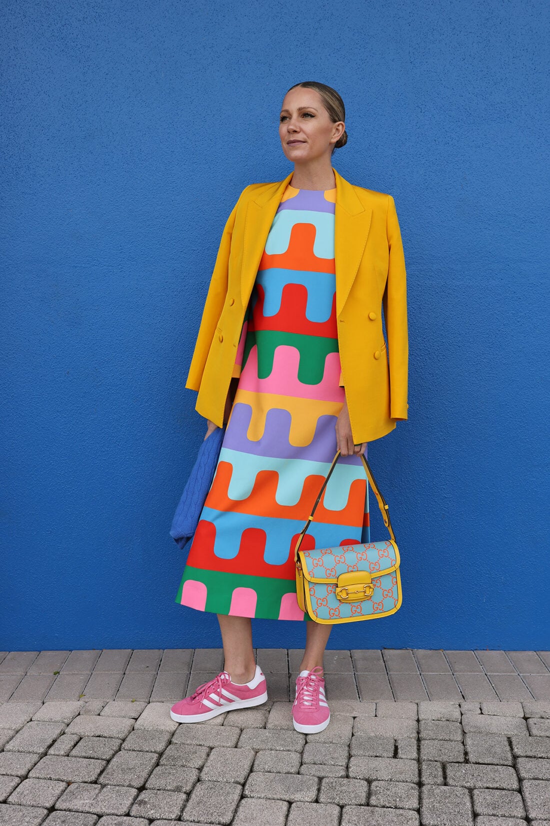 pink adidas gazelle sneakers, pink gucci bag 