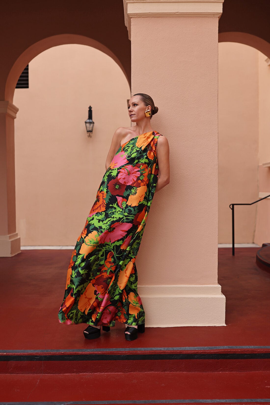 floral maxi dress, la double j dress, floral dress, saint laurent earrings