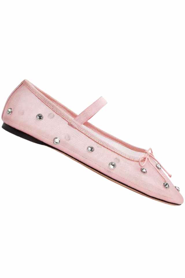 pink embellished mesh flats