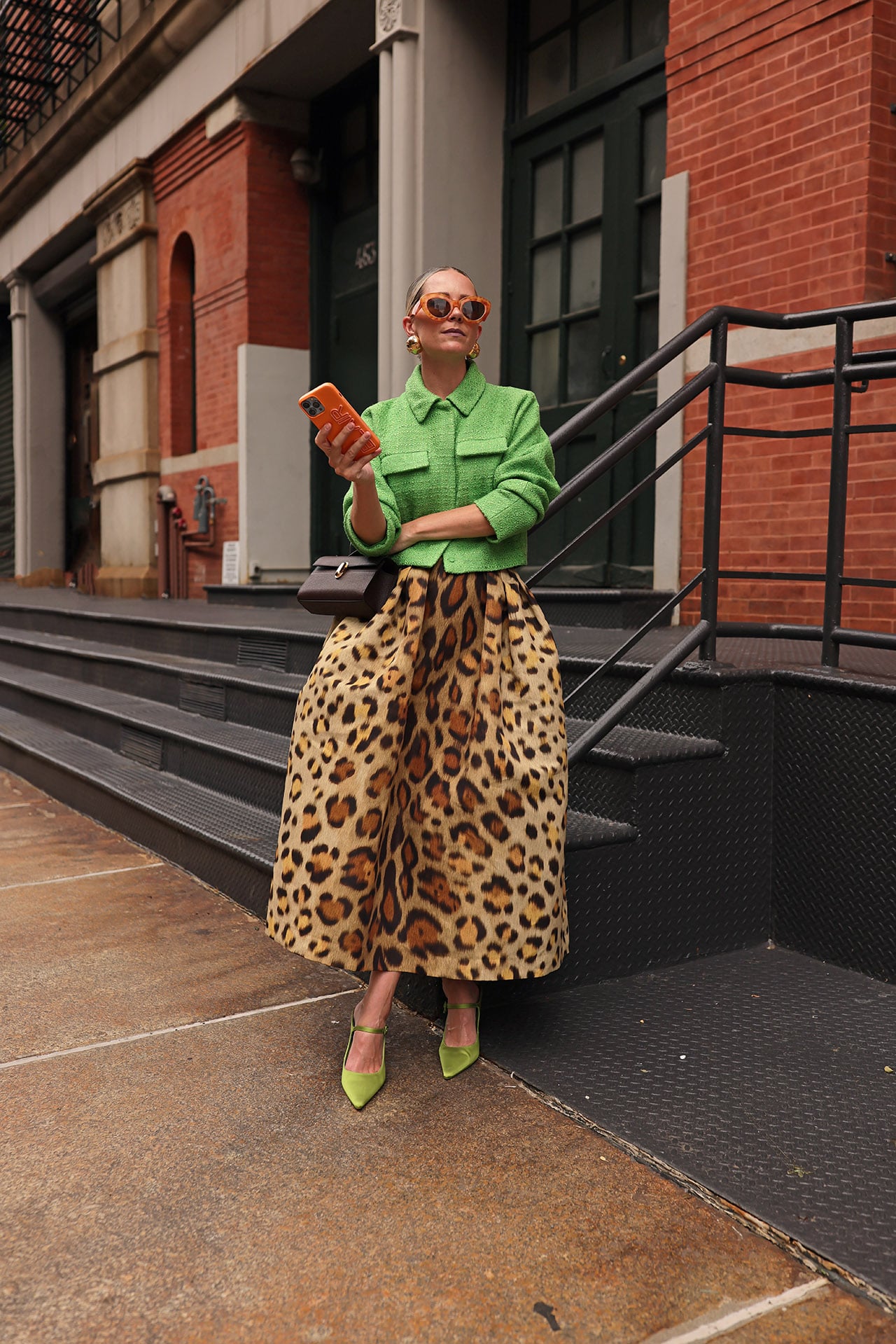 oscar de la renta skirt, ocelot print outfit, how to wear animal print, midi skirt blair eadie