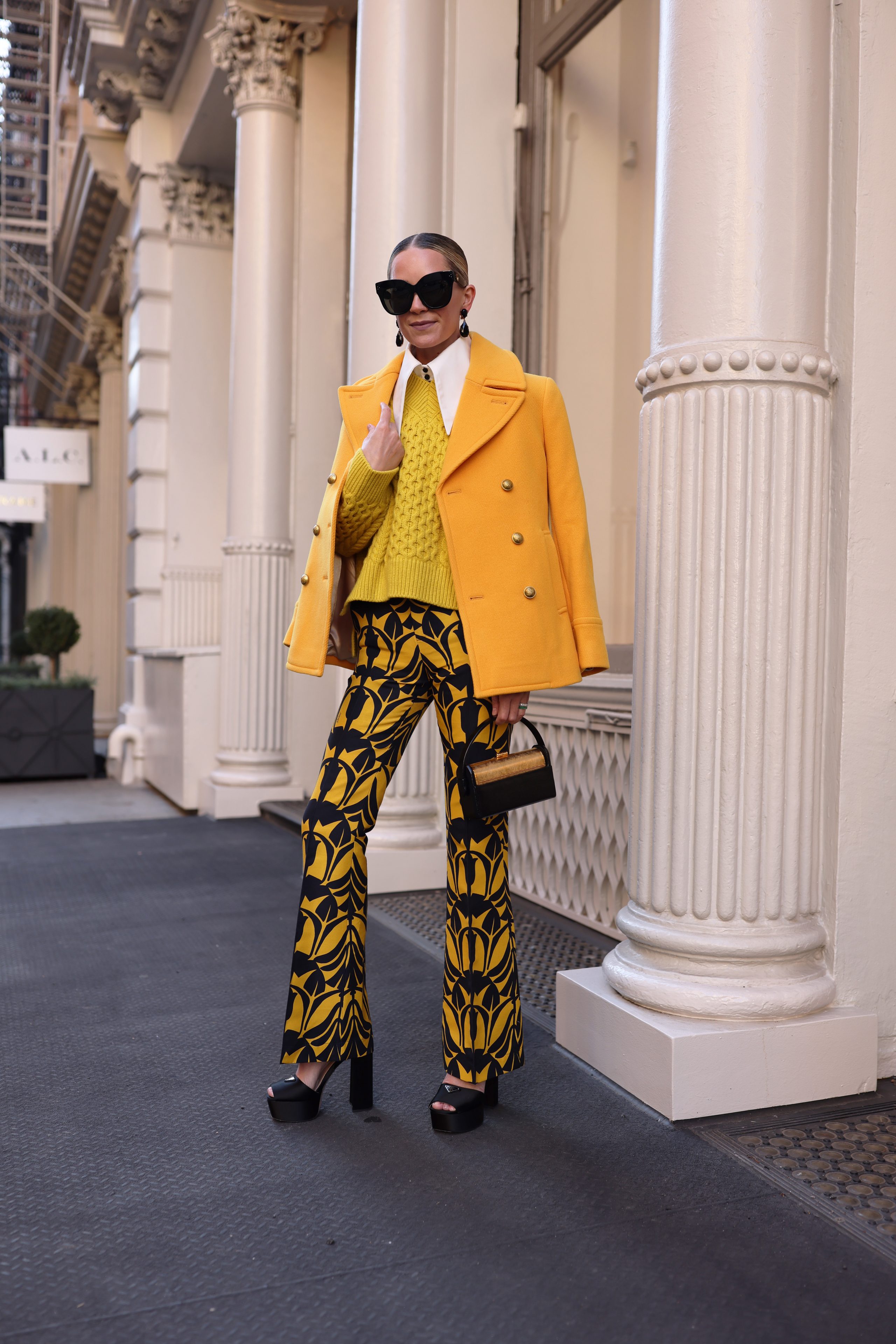 colorful sweater outfit for fall, how to wear fisherman sweater trend, sweater layering outfit