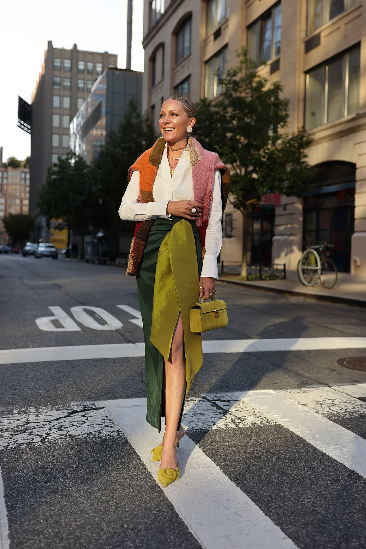 wrap skirt with mules, party outfit skirt ideas, how to style a skirt for the holidays, party outfit 2025