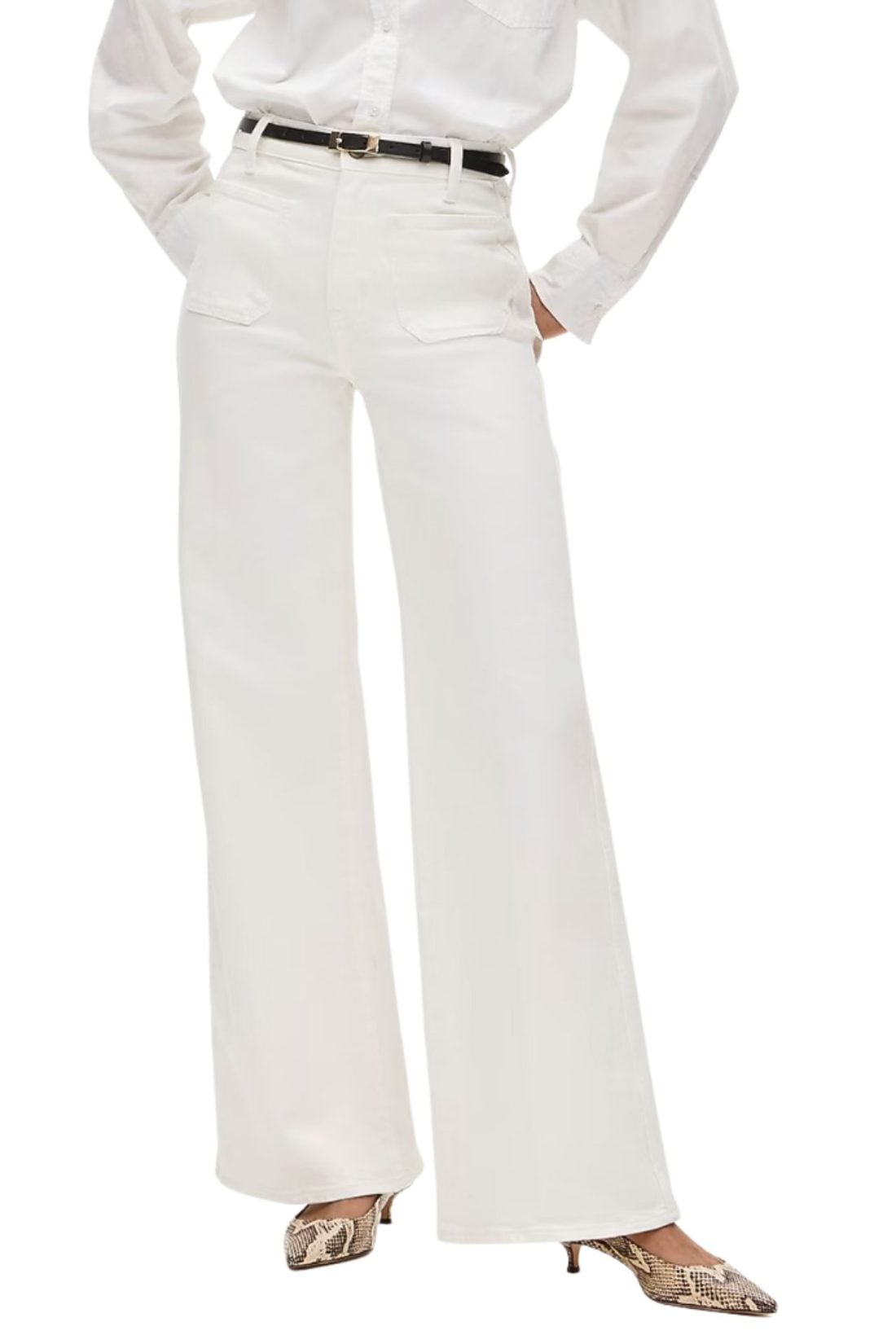 patch pocket white denim